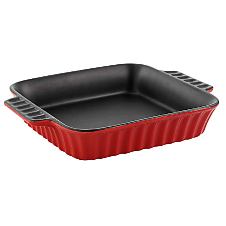 Crock-Pot Denhoff Non-Stick Ribbed Casserole Dish, 8", Red