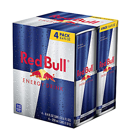 Red Bull Energy Drinks, Original, 8.4 Oz, Pack Of 4 Cans