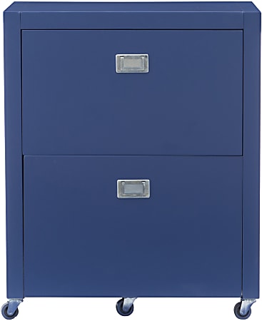 Linon Ari 22"W x 17"D Lateral 2-Drawer Mobile Home Office File Cabinet, Navy/Silver