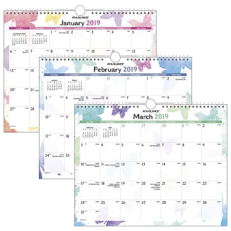 AT-A-GLANCE® Watercolors Wall Calendar, 15" x 12", January to December 2019