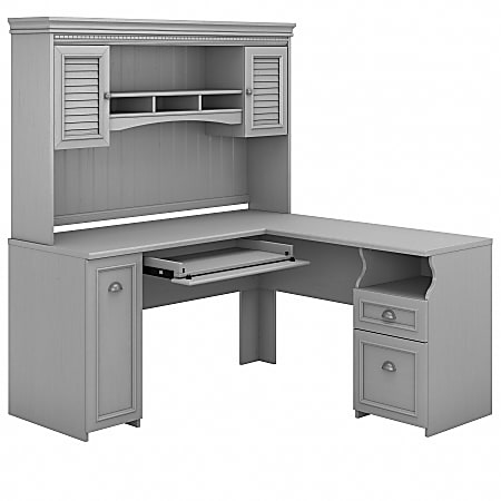 Bush Business Furniture Fairview 60"W L-Shaped Corner Desk With Hutch, Cape Cod Gray, Standard Delivery