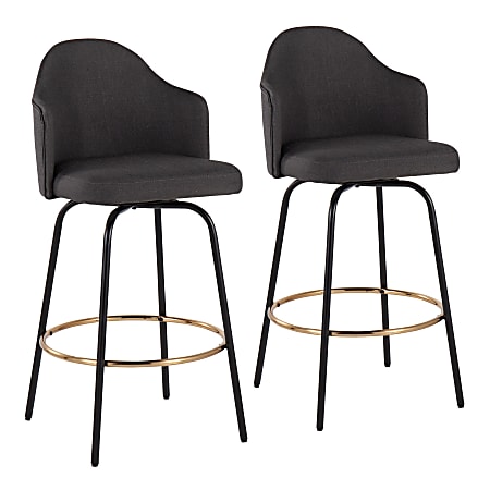 LumiSource Ahoy Fixed-Height Counter Stools, Charcoal/Black/Gold, Set Of 2 Stools