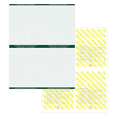 Medicaid-Compliant High-Security Perforated Laser Prescription Forms, 1/4-Sheet, 4-Up, 8-1/2" x 11", Green, Pack Of 2,500 Sheets