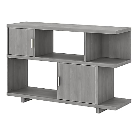 kathy ireland® Home by Bush Furniture Madison Avenue 30"H 2-Shelf Low Geometric Bookcase With Doors, Modern Gray, Standard Delivery