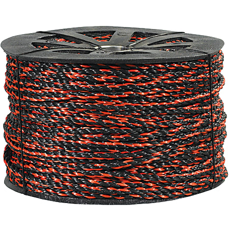 Office Depot® Brand Twisted Polypropylene Rope, 2,450 Lb, 3/8" x 600', Black/Orange