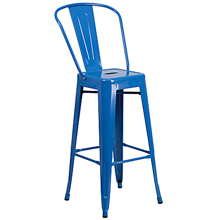 Flash Furniture Square Metal Bar Table Set With 2 Stools 40 H x 27 34 W x 27 34 D Blue Office Depot