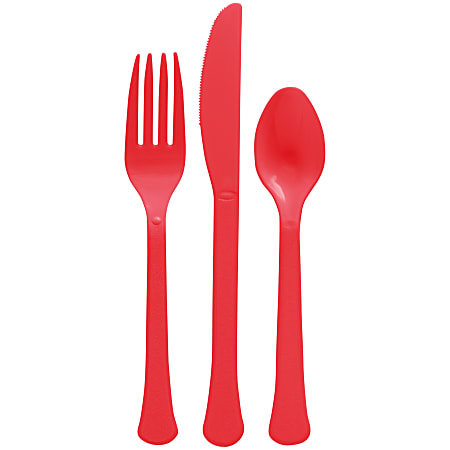 Amscan Boxed Heavyweight Cutlery Assortment, Apple Red, 200 Utensils Per Pack, Case Of 2 Packs