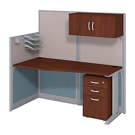 Bush Business Furniture Office In An Hour Straight Workstation with Storage & Accessory Kit,Hansen Cherry Finish, Premium Delivery