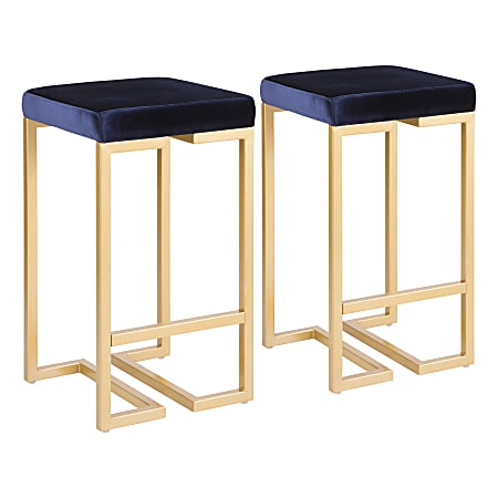 LumiSource Midas Counter Stools, Black/Blue, Set Of 2 Stools