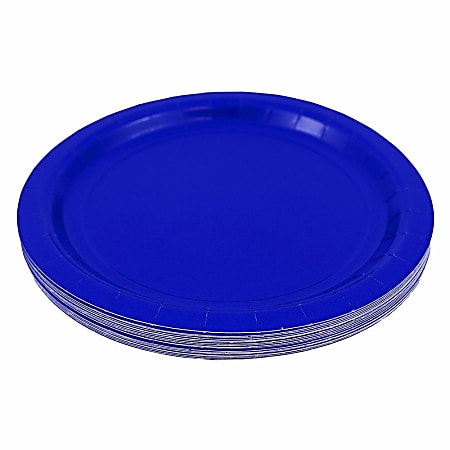 JAM PAPER Round Paper Party Plates, Medium, 9 Inch, Royal Blue, 50/pack