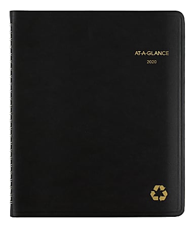 AT-A-GLANCE® Deep Green Weekly/Monthly Appointment Book/Planner, 7" x 8-3/4", 100% Recycled, Black, January to December 2020