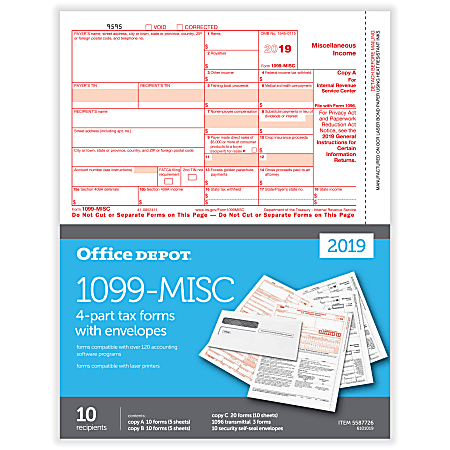 Envelopes Laser-Inkjet 5-part 2019 IRS 1099-MISC for 10 Recipients 1096