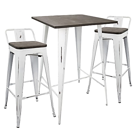Lumisource Oregon Industrial Pub Table With 2 Low-Back Stools, Espresso/Vintage White