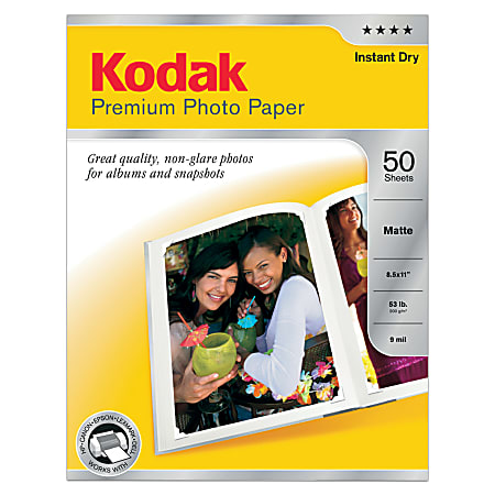 Kodak® Premium Photo Paper, Matte, 8 1/2" x 11", 9 Mil, Pack Of 50 Sheets
