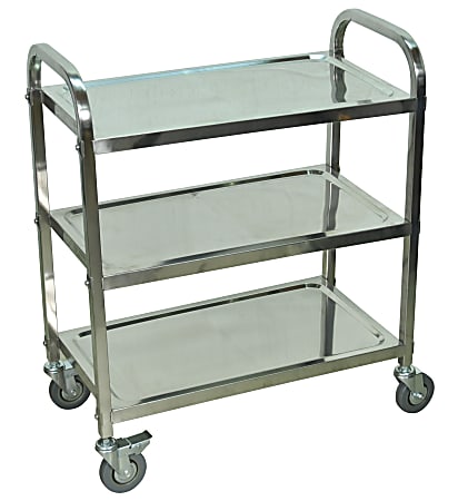 Luxor L100S3 Stainless-Steel 3-Shelf Kitchen Cart, 35"H x 26"W x 16"D, Silver