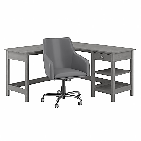 Bush Furniture Broadview 60"W L-Shaped Computer Desk And Chair Set, Modern Gray, Standard Delivery