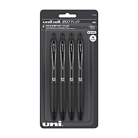 Uniball 207 Retractable Gel Pens, Medium Point (0.7mm), Black Ink, 4 Count  
