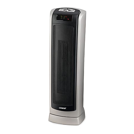 Lasko® Ceramic 900 Watts to 1500 Watts Electric Ceramic Oscillating Heater, 2 Heat Settings, 23"H x 7.3"W x 8.5"D, Silver
