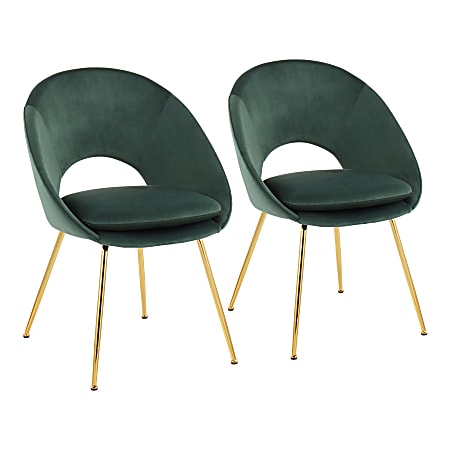 LumiSource Metro Velvet Chairs, Green/Gold, Set Of 2 Chairs