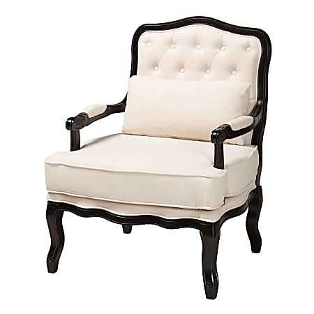 Baxton Studio Dion Traditional Fabric/Finished Wood Accent Chair, French Cream/Wenge Brown
