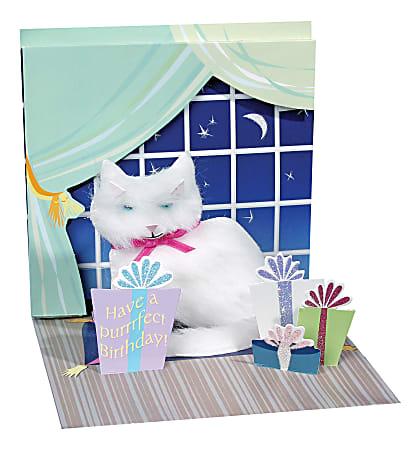 Up With Paper Everyday Pop-Up Greeting Card, 5-1/4" x 5-1/4", White Persian Kitty