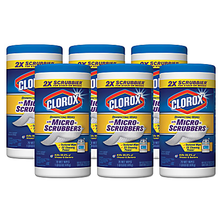 Clorox Disinfecting Wipes with Micro-Scrubbers - Ready-To-Use Wipe - Crisp Lemon Scent - 70 / Canister - 6 / Carton - White