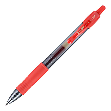 Pilot G2 Retractable Gel Pens, Fine Point, 0.7 mm, Red Barrel, Red Ink, Pack Of 12 Pens