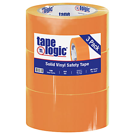 BOX Packaging Solid Vinyl Safety Tape, 3" Core, 2" x 36 Yd., Orange, Case Of 3