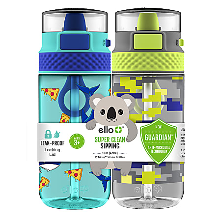 Ello Stratus Kids Tritan Water Bottles 16 Oz Camo Sharks Set Of 2 Bottles