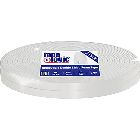 Tape Logic Removable Double-Sided Foam Tape, 1" x 72 Yd., White, Case Of 2 Rolls