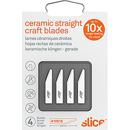 Slice Ceramic Craft Knife Cutting Blades - 1.30" - Non-conductive, Non-magnetic, Rust Resistant, Non-sparking - Zirconium Oxide - 4 / Pack - White