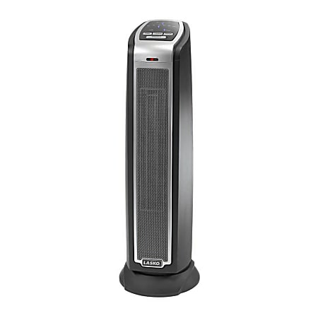 Lasko® 5790 1500 Watts Electric Ceramic Oscillating Heater, 2 Heat Settings, 23.5"H x 7.3"W x 7.3"D, Black & Silver