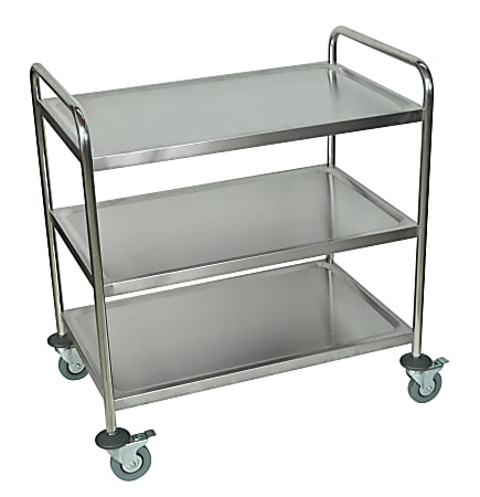 Luxor ST-3 Stainless-Steel 3-Shelf Kitchen Cart, 37"H x 33 1/2"W x 21"D, Silver