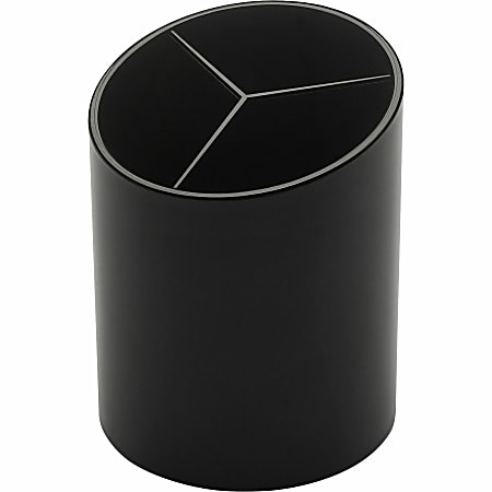 Business Source Large 3-Compartment Plastic Pencil Cup, 3"H x 3"W x 4.1"D, Plastic, Black