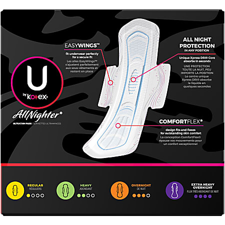 U by Kotex AllNighter Extra Heavy Overnight Feminine Pads with Wings, Ultra  Thin, 60 Count (3 Packs of 20) (Packaging May Vary) : : Health &  Personal Care