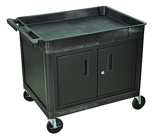 Luxor TC Series Utility Cart With Locking Cabinet, 2-Shelf, 30"H x 24"W x 32"D, Black