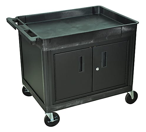 Luxor TC Series Utility Cart With Locking Cabinet, 2-Shelf, 30"H x 24"W x 32"D, Black