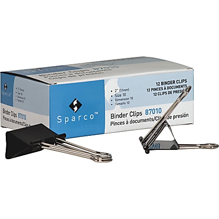 Sparco Binder Clips, 2" Wide, 1" Capacity, Black, Box Of 12