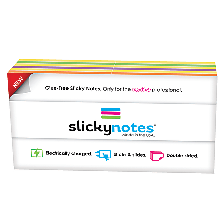 Slickynotes Self-Stick Notes, 3" x 3", Assorted Colors, 100% Recycled, 95 Sheets Per Pad, Pack Of 12 Pads