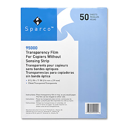 Sparco Overhead Projector Transparency Film, 8 1/2" x 11", Box Of 50