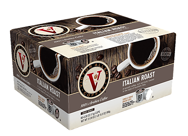 Victor Allen Single-Serve Coffee Pods, Italian Roast, Carton Of 80