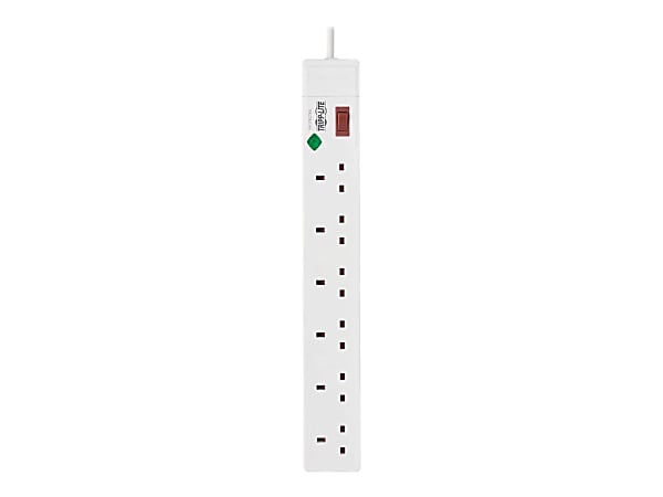 Tripp Lite 6-Outlet Surge Protector - British BS1363A Outlets, 220-250V AC, 13A, 1.8 m Cord, BS1363A Plug, White - Surge protector - 13 A - AC 230 V - output connectors: 6 - 6 ft cord - white - for P/N: CLAMPUSBLK, CLAMPUSW