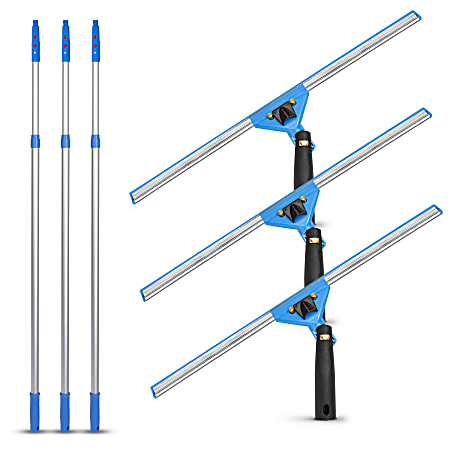 Gritt Commercial Swivel Window Squeegee And Telescopic Pole Window Washing Kit, 18" Squeegee/6' Pole, Multicolor, Pack Of 3 Kits