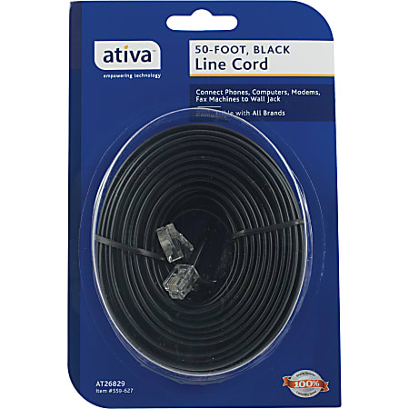 Ativa® Phone Line Cord, 50', Black