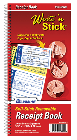Adams Write N Stick Receipt Book 5 14 x 11 2 Part Book Of