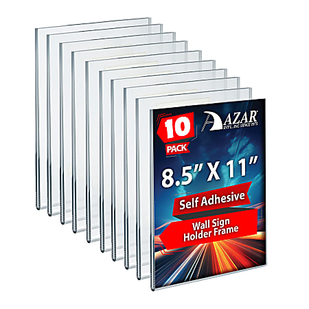 Azar Displays Acrylic Sign Holders With Adhesive Tape, 11" x 8 1/2", Clear, Pack Of 10