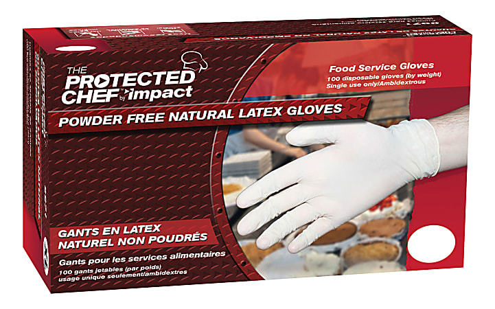 Protected Chef Latex General-Purpose Gloves - Large Size - Unisex - Latex - Natural - Ambidextrous, Disposable, Powder-free, Comfortable, Snug Fit - For Cleaning, Food Handling - 100 / Box - 3 mil Thickness