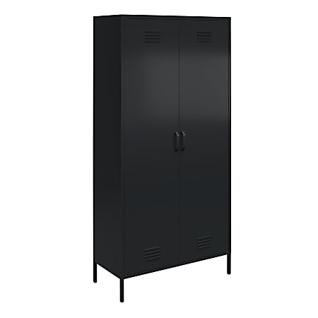 Ameriwood™ Home Mission District Tall 2-Door Metal Locker Cabinet, 72-7/8”H x 35-7/16”W x 15-3/4”D, Black