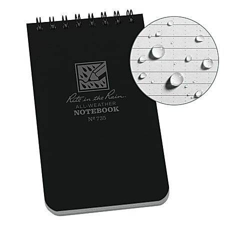 Rite in the Rain Top-Spiral Pocket Notebook, 3" x 5", Universal Rule, 100 Pages (50 Sheets), Black