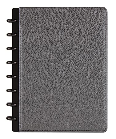 TUL® Discbound Notebook With Pebbled Leather Cover, Junior Size, Narrow Ruled, 60 Sheets, Gunmetal